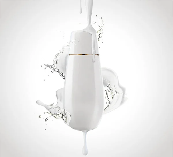 Witte Cosmetische Product Fles Mockup Met Romige Textuur Water Druppelen — Stockvector