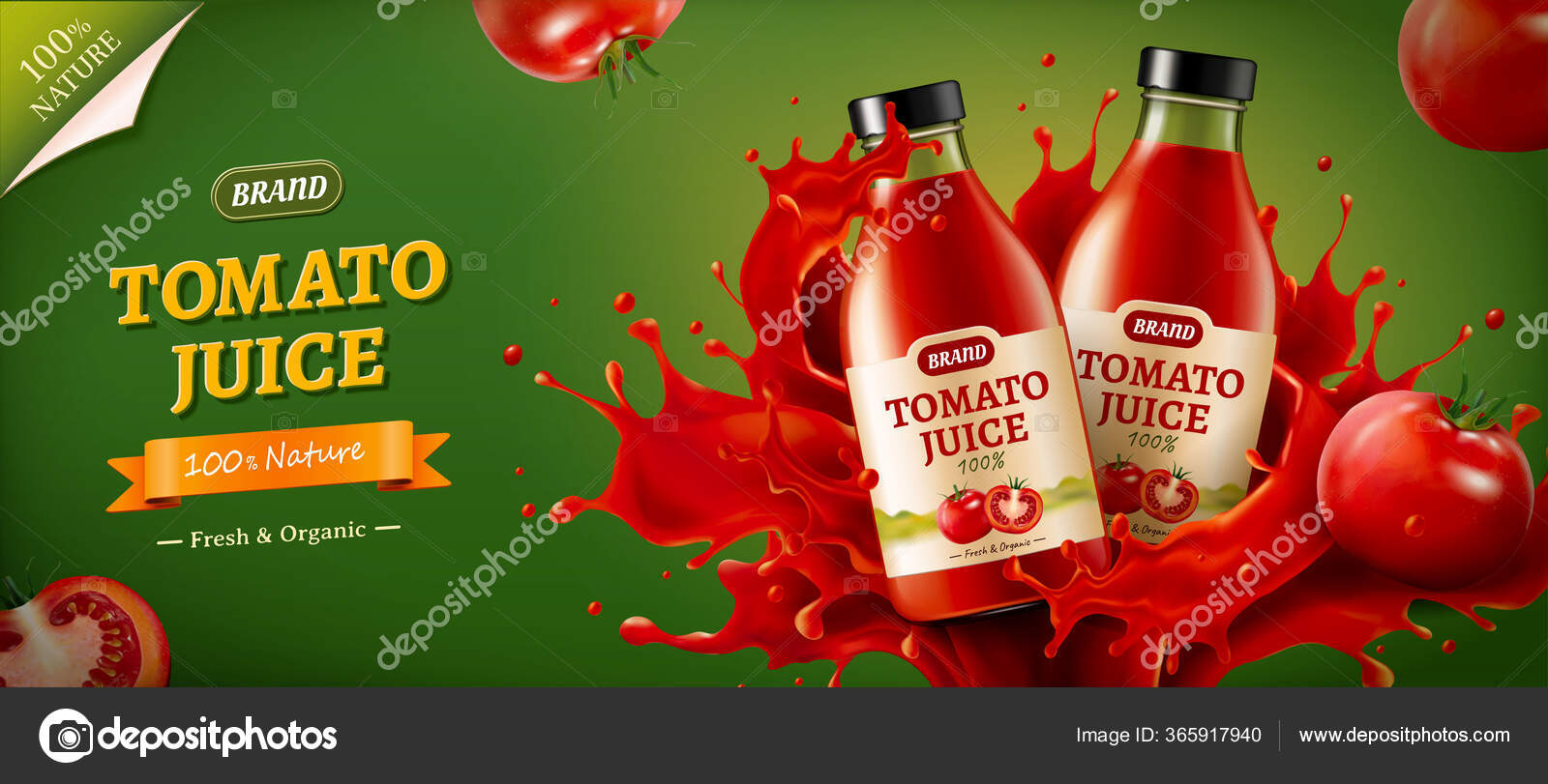 Download Realistic Glass Bottles Powerful Splashes Tomato Juice Tomatoes Aside Banner Vector Image By C Kchungtw Vector Stock 365917940