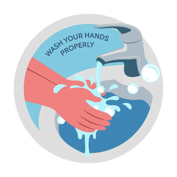 Flat Style Wash Your Hands Properly Health Promotion Illustration — Stock Vector