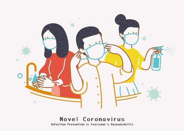 Cara Terbaik Untuk Melawan Novel Coronavirus Termasuk Mencuci Tangan Mengenakan - Stok Vektor