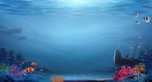 Природний Морський Фон Мрійливим Сонячним Світлом Сяє Через Воду Ілюстрація — стоковий вектор