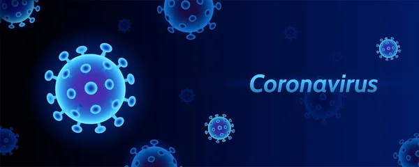 Coronavirus Translúcido Azul Fluorescente Sobre Fondo Oscuro — Vector de stock