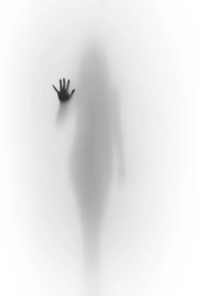 Silhouette di una mano e una forma sfocata di donna — Foto Stock