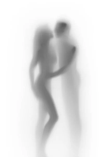 Silhouette del corpo di coppia amante sexy, dietro una superficie diffusa — Foto Stock