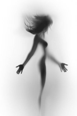 Güzel ve seksi kadın vücut siluet, eller, uzun saç, göğüsleri