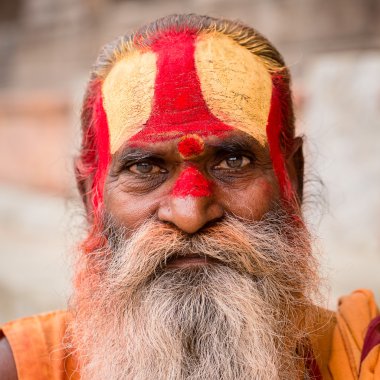 Shaiva sadhu, Pashupatinath Tapınağı, Katmandu kutsal adam portresi. Nepal