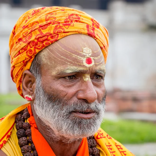 シャイヴァ サードゥ、パシュパティナート寺院、カトマンズでの神聖な男の肖像画。ネパール — ストック写真