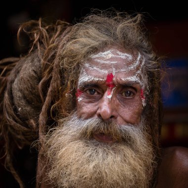 Shaiva sadhu, Pashupatinath Tapınağı, Katmandu kutsal adam portresi. Nepal