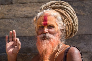 Shaiva sadhu, Pashupatinath Tapınağı, Katmandu kutsal adam portresi. Nepal