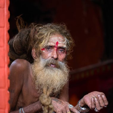 Shaiva sadhu, Pashupatinath Tapınağı, Katmandu kutsal adam portresi. Nepal