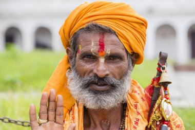 Shaiva sadhu, Pashupatinath Tapınağı, Katmandu kutsal adam portresi. Nepal