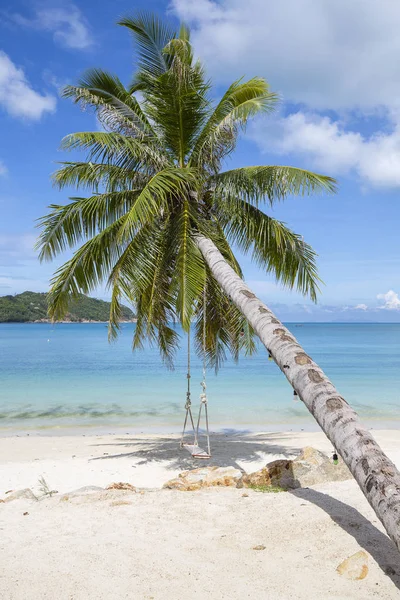 Praia tropical bonita, palmeira e água do mar na ilha Koh Phangan, Tailândia — Fotografia de Stock