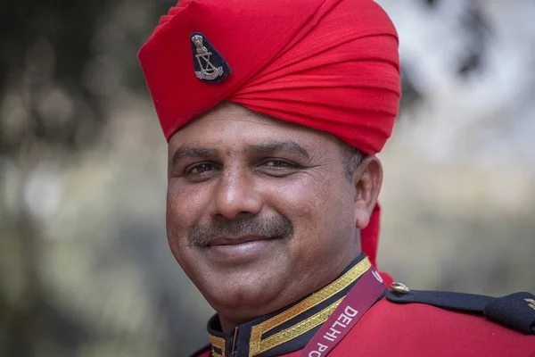 Retrato de militares participan en actividades de ensayo para el próximo desfile del Día de la República de la India. Nueva Delhi, India — Foto de Stock