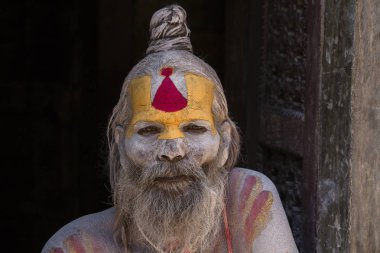 Shaiva sadhu, Pashupatinath Tapınağı, Katmandu kutsal adam portresi. Nepal