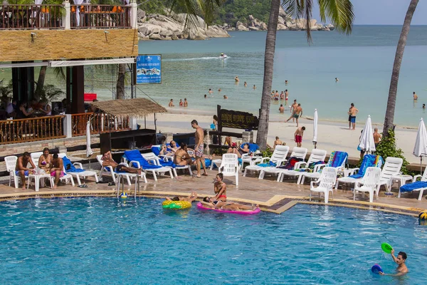 Dolunay partiden önce Haad Rin plaj. Adası Koh Samui, Tayland — Stok fotoğraf