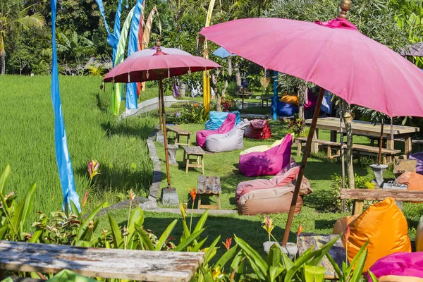 Zona de recreo y terrazas de arroz verde en Ubud, isla Bali, Indonesia —  Fotos de Stock