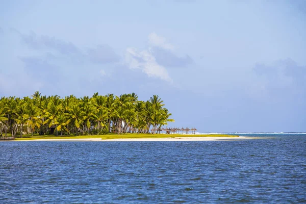 Beautiful tropical beach, palm tree and sea water in island Mauritius — Stock Photo, Image