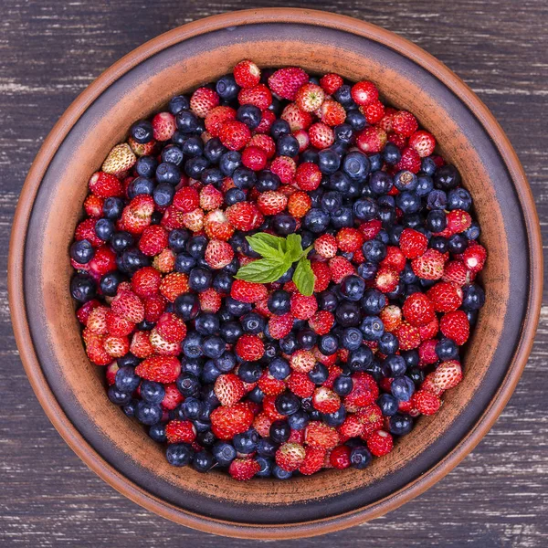 Frische Erdbeeren und Blaubeeren, Waldbeeren. — Stockfoto