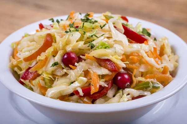 Ukrainian and Russian dishes - homemade marinated, sour cabbage with carrots and onions, close up — Stock Photo, Image