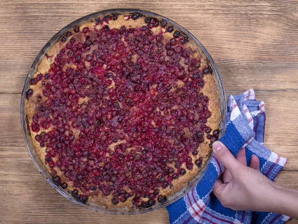 Homemade organic cranberry pie dessert ready to eat. Cranberry tart. — Stock Photo, Image