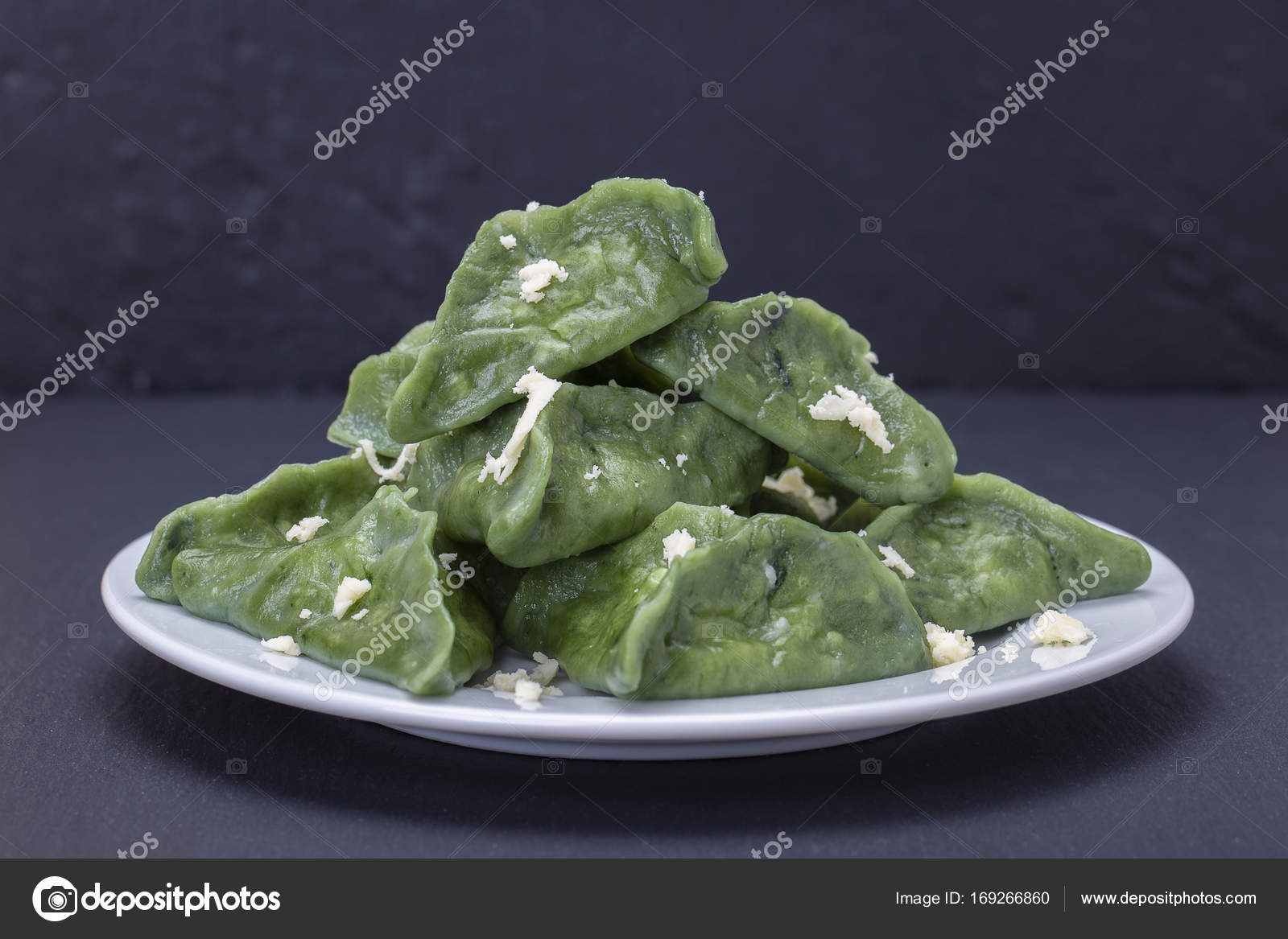 Green Dim Sum Chinese Food Dumplings With Beef Meat Or Mashed