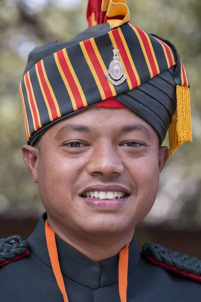 Zkouška činnosti pro nadcházející den republiky Indie průvod se účastní portrét vojenské mužů. Nové Dillí, Indie — Stock fotografie