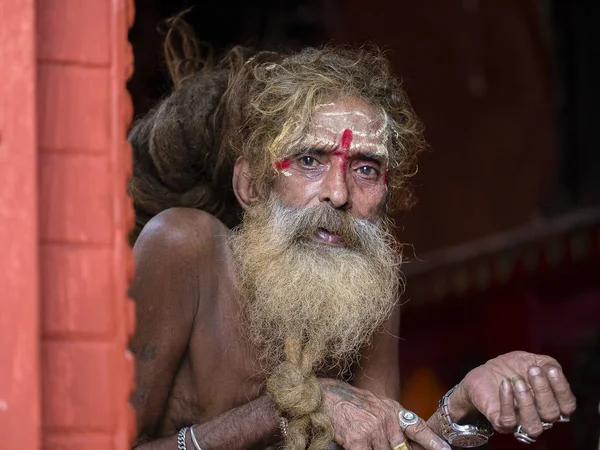 Portre Sadhu Pashupatinath Tapınağı Katmandu, Nepal