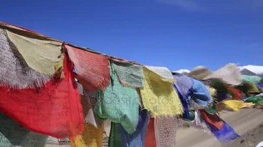 Bol renkli Budist dua bayrakları tapınağında Leh, Ladakh, Hindistan