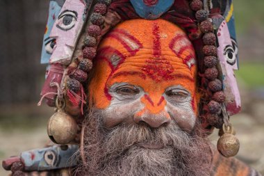 Shaiva sadhu, Pashupatinath Tapınağı, Katmandu kutsal adam portresi. Nepal