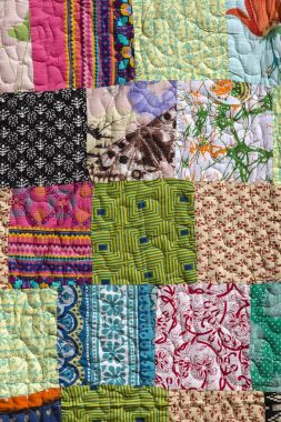 Ayrıntı Hint patchwork battaniye içinde çarşı. Rajasthan, Asya