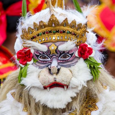 Bali dili adam Hanuman sokak törenle Gianyar, Adası Bali, Endonezya için maske giymiş