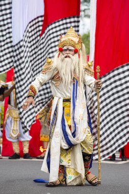 Bali dili adam Hanuman sokak törenle Gianyar, Adası Bali, Endonezya için maske giymiş