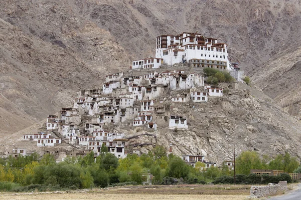 Himalayan mountains and Chemrey gompa, Buddhist monastery in Ladakh, India — Stock Photo, Image