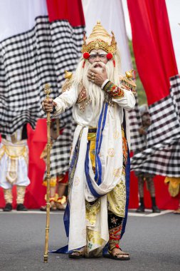 Bali dili adam Hanuman sokak törenle Gianyar, Adası Bali, Endonezya için maske giymiş