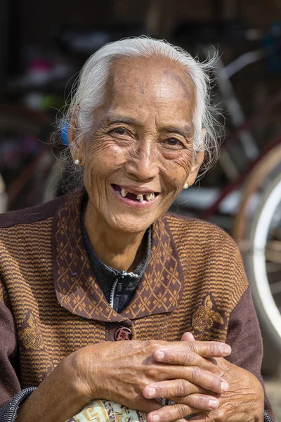 肖像画においては、古い女性をクローズ アップ。インレー湖、ビルマ、ミャンマー — ストック写真