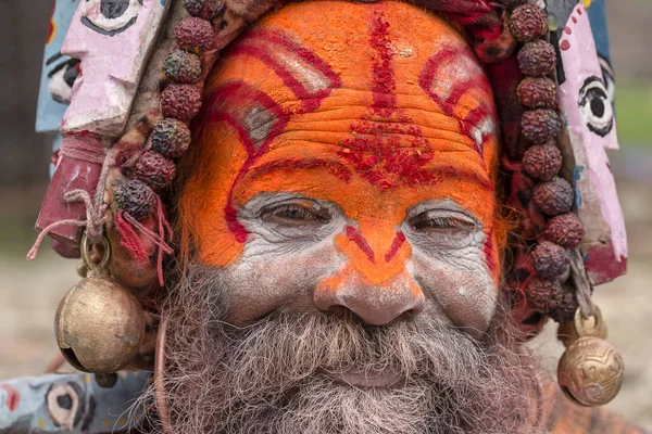 Retrato Sadhu no Templo Pashupatinath em Kathmandu, Nepal — Fotografia de Stock