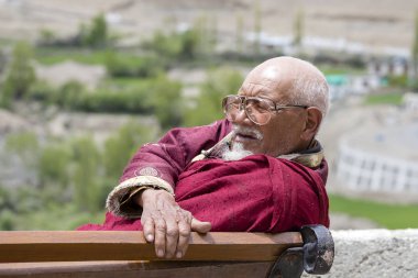 Mistik maskesi Lamayuru Gompa, Ladakh, Kuzey Hindistan, Yuru Kabgyat Budist festivalin zamanında Tsam gizem dans dans sırasında Budist rahip