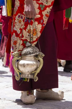 Tibet lama törenleri lamba dini ayin için zaman bir manastırda Hemis, Leh bölge, Ladakh, Jammu and Kashmir, Kuzey Hindistan Budist festivalin tutar