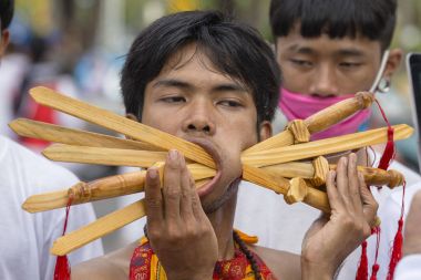 Vejetaryen Festivali Phuket Town, Tayland insanlar. Tayland. Festivali ünlü yıllık olarak da bilinen dokuz İmparator Tanrılar alınır