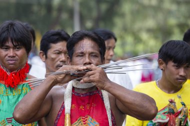Vejetaryen Festivali Phuket Town, Tayland insanlar. Tayland. Festivali ünlü yıllık olarak da bilinen dokuz İmparator Tanrılar alınır