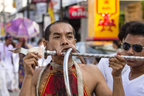 Thai people in Vegetarian Festival a Phuket Town. Thailandia. Festival è un famoso annuale noto anche come Nove Dei Imperatore — Foto Stock