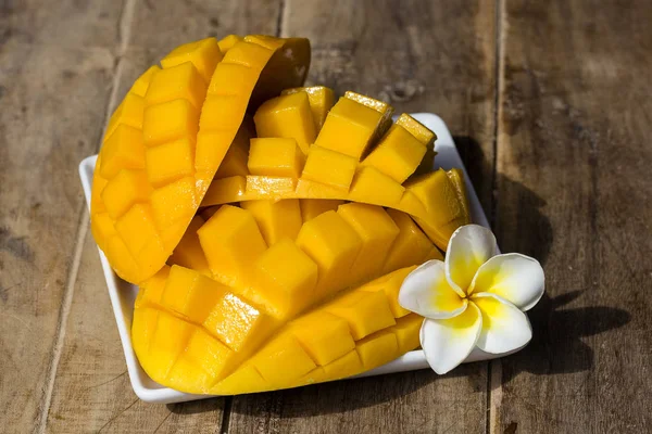 Fresh organic mango on wooden table, close up. Thailand — Stock Photo, Image