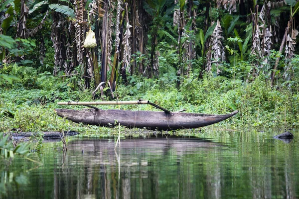 Старая деревянная лодка на озере в тропических джунглях. Филиппины — стоковое фото