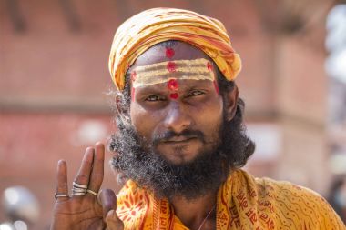 Portre Sadhu Pashupatinath Tapınağı Katmandu, Nepal