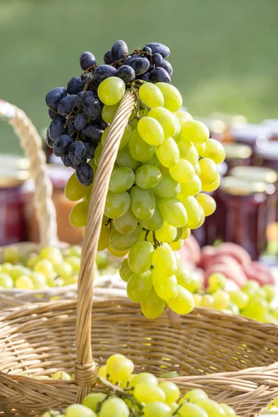 Uvas verdes e vermelhas no mercado da Hungria. Fechar — Fotografia de Stock