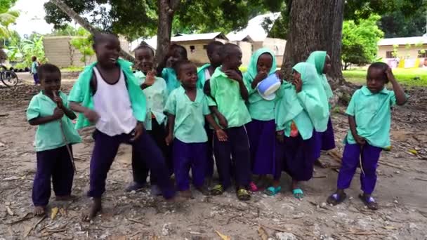 Zanzibar Tanzania Oktober 2019 Niet Geïdentificeerde Afrikaanse Meisjes Jongens Buurt — Stockvideo