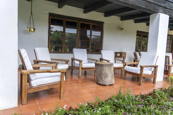 Comfortable chairs on the empty terrace , Tanzania, Africa — Stock Photo, Image