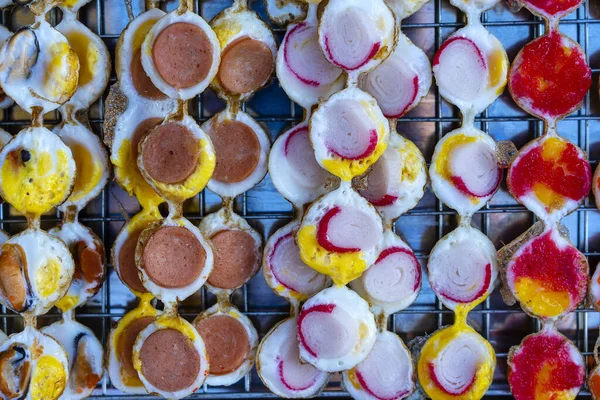 Fritto Bastoncini Uovo Quaglia Khanom Krok Khai Nok Krata Lingua — Foto Stock