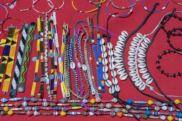 Bunte Masai Armbänder Für Touristen Auf Dem Strandmarkt Aus Nächster — Stockfoto