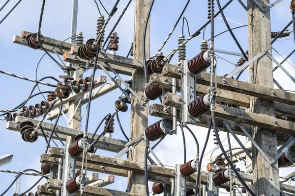 High voltage electrical insulation in a power substation, close up